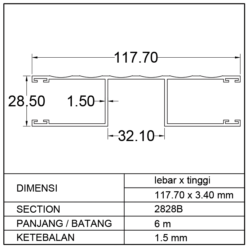 CENTRE POST EXPORT (117.70 x 3.40)mm